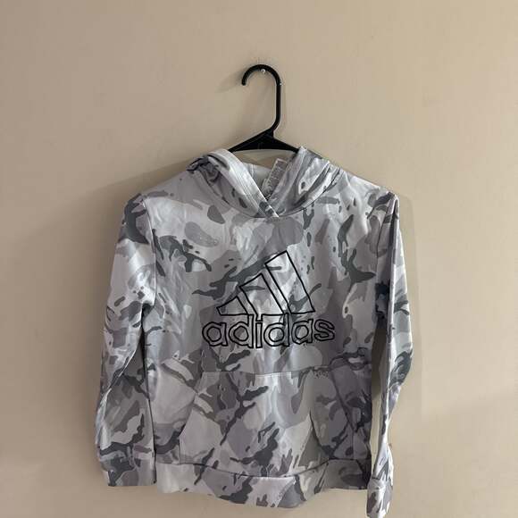 Adidas White/Grey Camo Logo Hoodie with Front Pocket - Picture 1 of 4